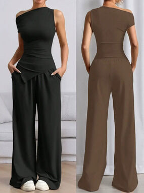 ZARA Summer Solid Sleeveless Tank Top and Pants Set Sexy Casual